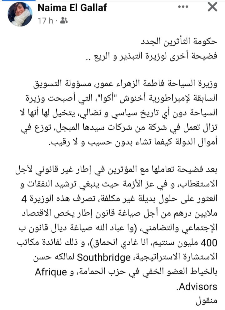 وابل انتقادات لوزيرة السياحة عقب صرفها 400 مليون لفائدة شركتين بغية صياغة مشروع قانون插图