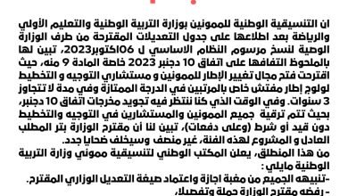 التنسيقية الوطنية للممونين تتهم وزارة بنموسى بالتراجع على مضامين إتفاق 10 دجنبر، وتطالب بالترقية دون قيد أو شرط.缩略图 التنسيقية الوطنية للممونين تتهم وزارة بنموسى بالتراجع على مضامين إتفاق 10 دجنبر، وتطالب بالترقية دون قيد أو شرط.缩略图