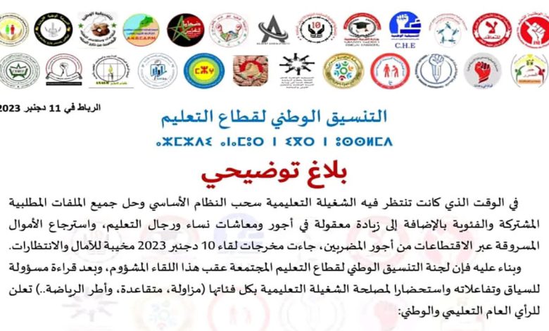 التنسيق الوطني للتعليم يرفض مخرجات حوار 10 دجنبر缩略图 التنسيق الوطني للتعليم يرفض مخرجات حوار 10 دجنبر缩略图