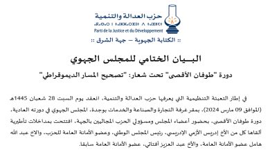 PJD: المجلس الجهوي يعقد دورة “طوفان الأقصى” تحت شعار: “تصحيح المسار الديموقراطي”缩略图