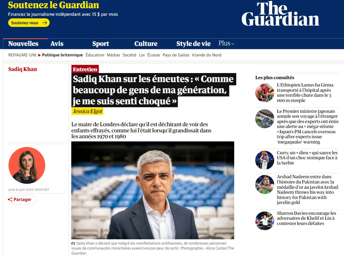 صادق خان: المسلمون في بريطانيا صاروا يفكرون مرتين قبل الذهاب إلى المسجد缩略图