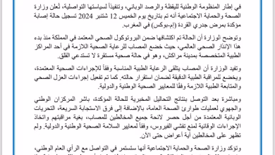 بلاغ: وزارة الصحة والحماية الاجتماعية تؤكد ثبوت حالة واحدة لجدري القردة.缩略图 بلاغ: وزارة الصحة والحماية الاجتماعية تؤكد ثبوت حالة واحدة لجدري القردة.缩略图